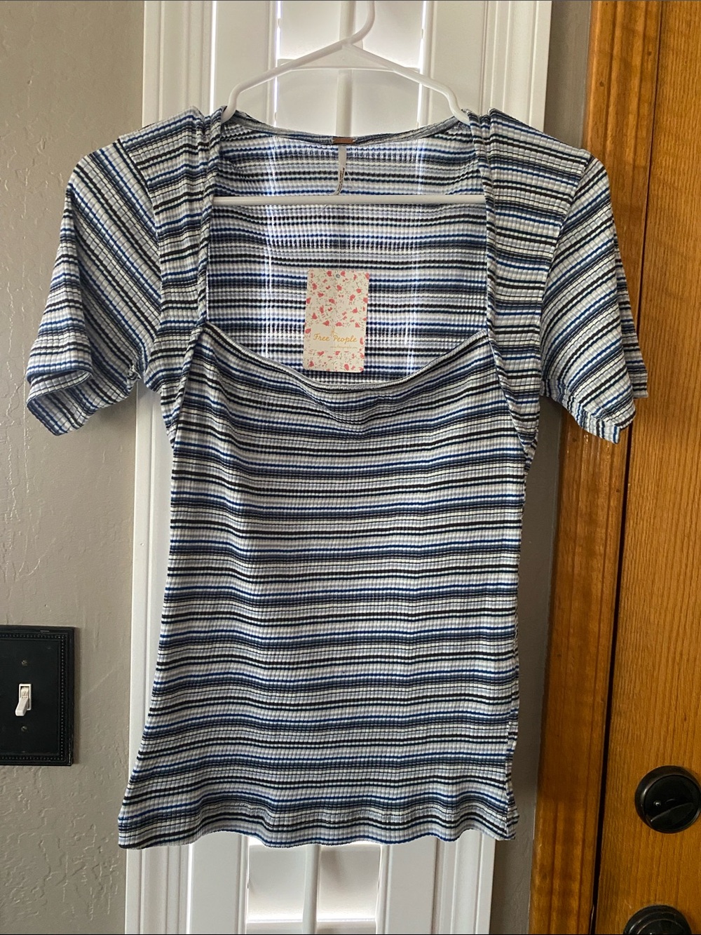 Free People BNWT blue combo stretchy top size M